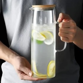 Resim Bambu Kapaklı Cam Sürahi - 1500 ml Dayanıklı Şeffaf Cam, Şık ve Ergonomik Tasarım, Soğuk ve Içecekler Için 
