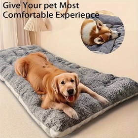 Resim Ekstra Büyük Peluş Köpek Yatağı Koltuk - Küçük, Orta ve Büyük Köpekler ve Kediler İçin Kalınlaştırılmış Ultra Yumuşak Polyester Evcil Hayvan Matı - Başlık ve Yükseltilmiş Kenarlar ile Sevimli Dikdörtgen Tasarım, Köpek Koltuğu 
