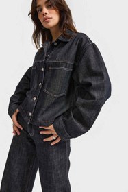 Resim Kadın Koyu Kot Rengi 7w5-51 Oversize %100 Koton Denim Ceket - Koyu Kotrengi / M 
