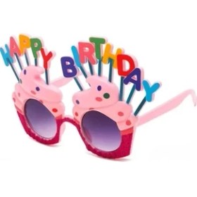 Resim Happy Birthday Yazılı Pembe Fuşya Parti Gözlüğü 