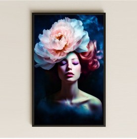 Resim Çiçekli Portre Ve Düşsel Kadın Temalı Sanatsal Pleksi Tablo 