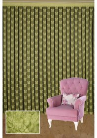 Resim Kelebek Model Yeşil Renk Ip Perde Hazır Düğmeleri Dikilmiş Ip Pe Yeşil 