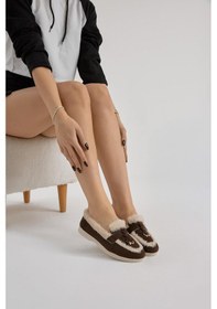 Resim Termo Taban Kürk Detaylı Süet Görünümlü Tokalı Kadın Kahve Günlük Loafer Ayakkabı Tbmhh015 Kahve 