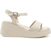 Resim Gönderi R Bej Bilekten Bağlı Dolgu Topuk Sandalet Bej 