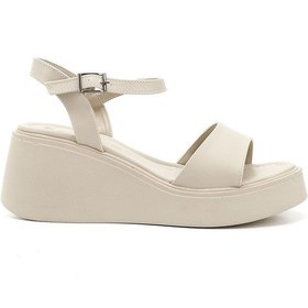 Resim Gönderi R Bej Bilekten Bağlı Dolgu Topuk Sandalet Bej 