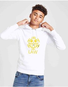 Resim One Piece Law Logo Baskılı Unisex Çocuk Kapüşonlu Beyaz Sweat Beyaz 