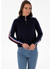 Resim U.S. Polo Assn. Kadın Lacivert V Yaka Fermuarlı Kazak 50314691-VR033 