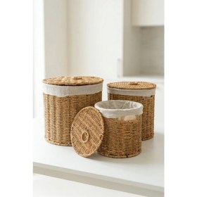 Resim Digithome 3’lü Kapaklı Hasır Patates Soğan Sarımsak Sepeti Sebzelik -9T05 Ş/9 