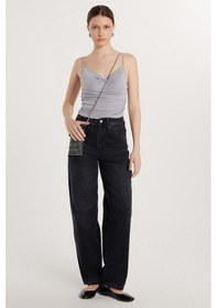 Resim Tudors Kadın Regular Fit Tokalı Geniş Paça Baggy Jean Kot Füme Pantolon-33916 Füme 