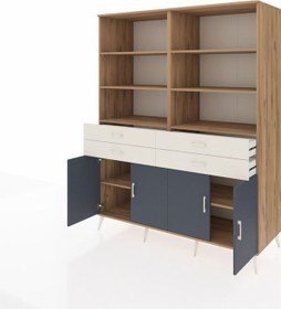 Resim Kronos Gardrop 8 Raflı 4 Çekmeceli 4 Kapaklı 176x59x221 Çam-antrasit/aytaşı Antrasit/aytaşı 