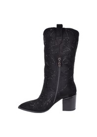 Resim Guja Taş Detaylı Western Kadın Çizme Gj-131 Siyah Süet Siyah Suet 