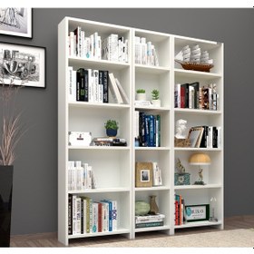 Resim Buzkanormanürünleri Buzkan Mobilya % 100 Mdf Mobilya 5 Raflı Geniş Kitaplık - Beyaz P 