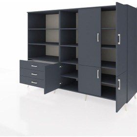 Resim Kronos Dolap 11 Raflı 3 Çekmeceli 5 Kapaklı 220x59x163 Antrasit-antrasit Antrasit - Antrasit 