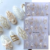 Resim 2 Sayfalık Okyanus Canlıları Kabuk Tırnak Baskı Sticker'ları 5D Yıldız Balığı Okyanus Balığı Hibiskus Kristal Etiketler Yaz Günü Yaratıcı Tasarım Noktalı Slider Aksesuarları 