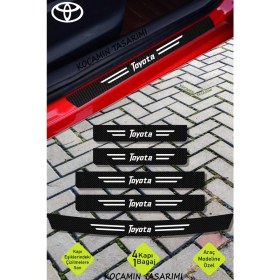 Resim Toyota Uyumlu Araç Kapı ve Bagaj Eşiği Için Çizilmeye Dayanıklı Karbon Folyo Koruma Seti Toyota Yazılı 