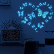 Resim 25 adet/1 Takım Gece Parlayan Duvar Çıkartması, Karikatür Rüya Gibi Mavi Kelebekler Desen, Kendinden Yapışkanlı Aydınlık Dekoratif Duvar Etiketi, İyi Ev Seçimi, Giriş Yolu, Sundurma, Oturma Odası, Yatak Odası, Ofis, Yatakhane, Duvar Dekoru, Ev Dekorasyonu 