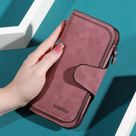 Resim Kadınlar için Modern Uzun Cüzdan, Suni Deri, Şapka Kapatma, Fermuar Cebi, Naylon Astar, Çoklu Kart Yuvaları, Kenar Boya Detayı, Vintage Tarz El Cüzdanı için 