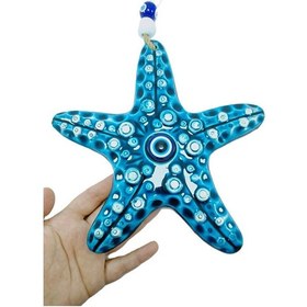 Resim Deniz Yıldızı Mavi Nazar Boncuğu Seramik Duvar Dekoru El Yapımı H 