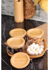Resim Bambum Duo 300ml 4'lü Tepsili Bambu Silikonlu Kapaklı Hava Aldırmaz Cam Kahvaltılık 