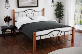 Resim Argimo Pasifik Tek Kişilik Ferforje Ahşap Siyah Metal Karyola - 90x190 