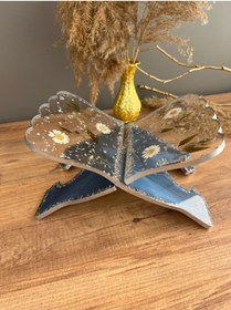 Resim Sultan Tasarım Masa Üstü Gerçek Kurutulmuş Papatyalı Sedefli Gümüş Varaklı Epoksi Kuranı Kerim Rahlesi 