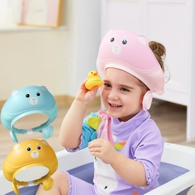 Resim 1 Adet Ayarlanabilir Yumuşak TPE Banyo Şapkası Ayı Kulaklı - Sevimli Çok Renkli Banyo Bonesi, Yüksek Kalite & Kolay Temizlenir, Banyo Zamanında Rahat Kulak Koruma 