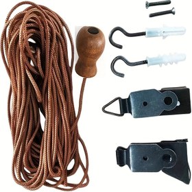 Resim DIY Bambu Perde Aksesuarları Kiti, Hasarlı Perdeler için Roman Jalousie Yedek Parça Paketi, 12m Kahverengi Sessiz İp + 1 Kahverengi Ahşap Zil Süsü & Siyah Bambu Mandal Setli Blind Lift Sistemi Tamir Kiti, Ölçüm Bandı ve Pas Önleyici Vidalar ile PVC Güneşlik Braketi Modifikasyon Araç Seti 