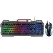 Resim T-wolf Tf-600 Kablolu Klavye Mouse Kombosu 104 Tuş Metal Panel Oyun Klavyesi Süspansiyon Tuş Başlığı 4 Vites Ayarlanabilir Dpı Mouse 