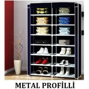 Resim Beyazpazar Metal Profilli Iki Bölmeli Bez Ayakkabılık Çok Amaçlı Lacivert 