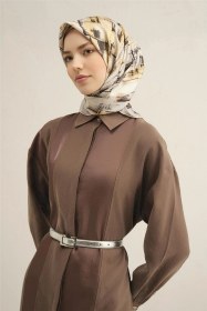 Resim Armine Soyut Desenli Saf İpek Twill Eşarp 9350d 31 BEj 