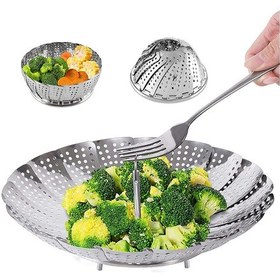 Resim Paslanmaz Çelik Buharlı Pişirici Katlanır Buharda Sebze Pişir 