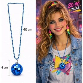 Resim İlanib Ticaret Retro Disko Topu Şekilli 8039LER 9039LAR Mavi Renk Plastik Kolye 