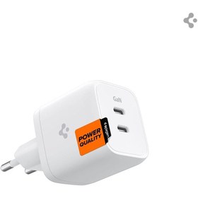 Resim Spigen 45W GaN USB-C 2 Port Mini Adaptör Samsung PPS 2.0 Destekli Hızlı Şarj Type-C PE2105 White - ACH03717 
