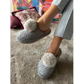 Resim Kadın Sessiz Taban Yumuşak ve Hafif Ponpon Figürlü Peluş Ev Terliği 