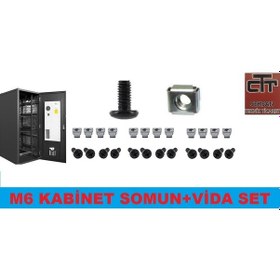 Resim Kabinet M6 Rack Kabin-Server Kafes Somun+ Siyah Vida (M6X15) 100 Adet 