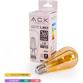 Resim ACK ST64 RUSTIK LED AMPUL 2700K SARI IŞIK 360LM 220-240V 4W E27 