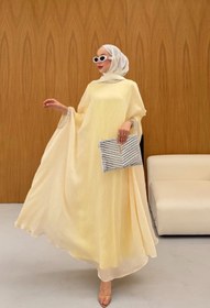 Resim Taş Detaylı içlik Elbise Panço Abaya Sarı - 36 / Sarı 
