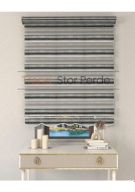 Resim Siyah Yeşil Geçişli Etek Dilimli Zebra Stor Güneşlik Perde Kırık Siyah-yeşil 