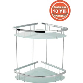 Resim Çelik Banyo Paslanmaz Pirinç Karmina 2 Li 18x18 Cm Camlı Şampuanlık Süngerlik Köşelik Krom 