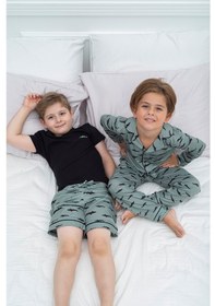 Resim For You Kids 4 Lü Siyah Biyeli Köpek Balığı Desen Pijama Takımı 