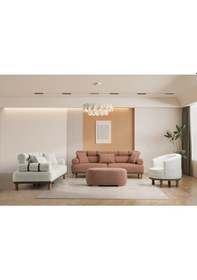 Resim Dama Ahşap Ayaklı 3 Lü Beyaz Kanepe Beyaz 