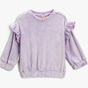 Resim Kız Bebek Kadife Fırfırlı Sweatshirt Uzun Kollu Bisiklet Yaka Manşetleri ve Beli Lastikli 