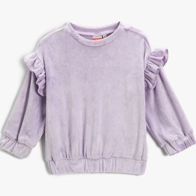 Resim Kız Bebek Kadife Fırfırlı Sweatshirt Uzun Kollu Bisiklet Yaka Manşetleri ve Beli Lastikli 