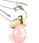 Resim OSESHOP Pembe Kuvars Aşk Taşı Gümüş Kolye 