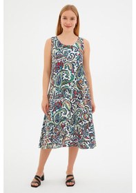 Resim Fashion Friends 25y0458k1 Kadın Desenli Elbise Ekru 