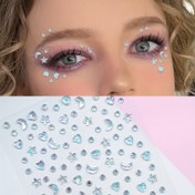 Resim Ay, Yıldızlar, Kalpler Parıldayan Göz Altı Makyaj Yüz Süsü Parıltı Flash Taşlı Su Geçirmez Tatlı Peri Sahne Makyajı Vücut Sanatı Parıldayan Glitter Müzik Festivali İçin 