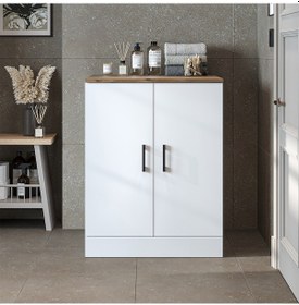 Resim Çamaşır Kurutma Makinesi Alt Dolabı Kapaklı Banyo Alt Dolap.51 Atlantik Çam - Beyaz 