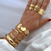 Resim 10 adet/5 adet Retro Moda Zarif Metal Vintage Eski Para Tarzı Düzensiz Dalga Düğümü Yuvarlak Tabak Geniş Bileklik Geometrik Boş Çizgi Parlatılmış Yüzük İki'si Bir Arada Takı Seti Kişilik Trendy Abartılı Çoklu Set Yığılmış Takı Kadınlar Tatil Parti Tarih Hediye Günlük Gezinti Çok Yönlü Takı 