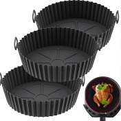 Resim 3 Adet Sıcak Hava Fritözü Silikon Kalıp Sıcak Hava Fritözü Liner Silikon Kalıp Tekrar Kullanılabilir ve Sıcak Hava Fritözü, Mikrodalga Fırın ve Fırın Için Uygundur (Siyah) 