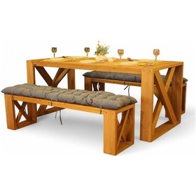 Resim Neiwel Velmar Doğal Ahşap Banklı Yemek Masası Takımı-100-300 Takım Açık Ceviz 